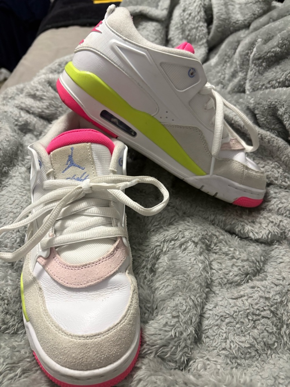 Nike Air Jordan 4 White Sneakers with Pink & Neon Yellow Accents
